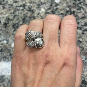 Authentic David Yurman silver & diamond chiclet ring